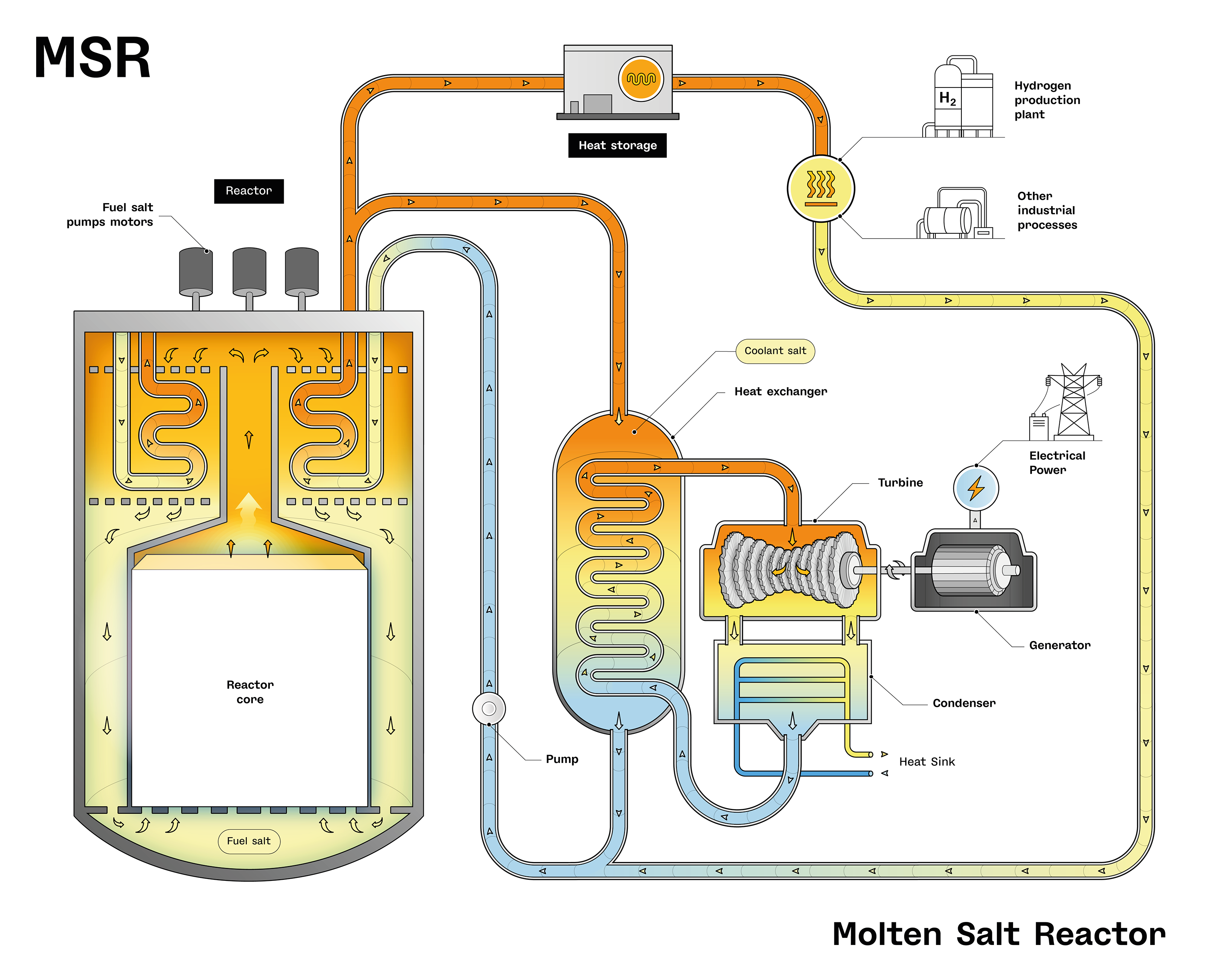 Schematic view of a Molten Salt nuclear Reactor (MSR)